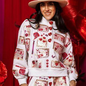 NWT Queen Of Sparkles - White Love Letters Henley Sweatshirt